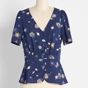 ModCloth - Size 2X - Lost In The Space Sauce Peplum Top Nebula Navy Galaxy